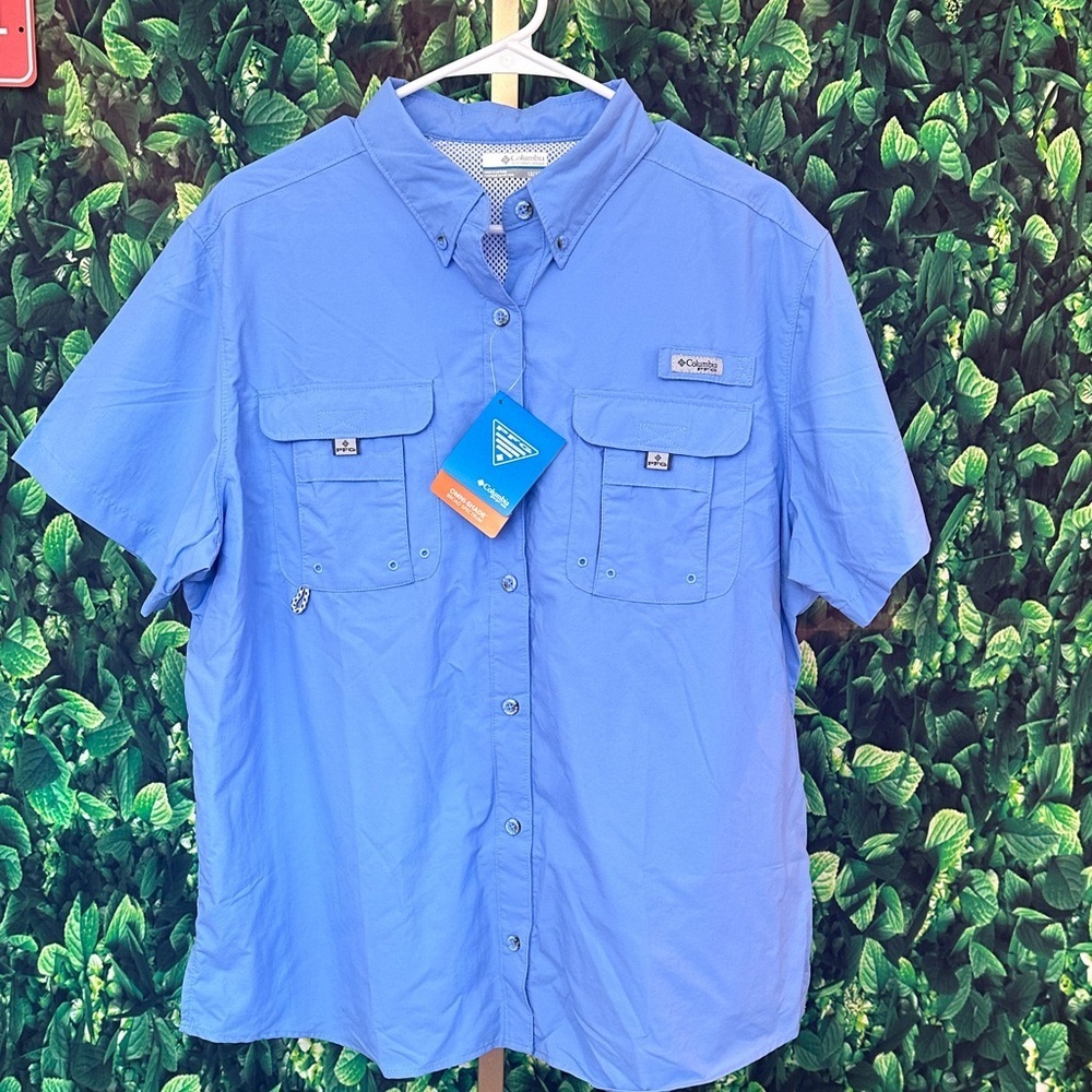 Ladies Columbia PFG Women's Bahama, Blue Quick Dry Button Down Shirt 1X